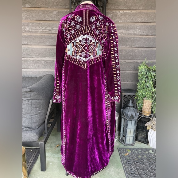 Crazy Train Purple Velvet Beaded Embroidered Western Duster Kimono Jacket S - Picture 8 of 16